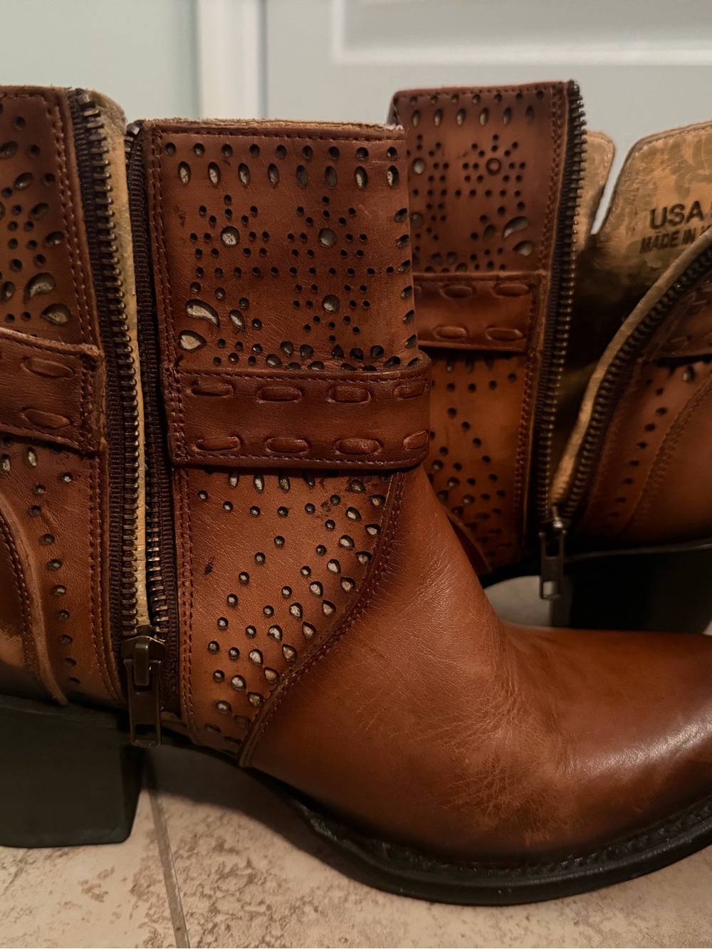 Brown Studded Ankle Boots - Women's Leather Booties